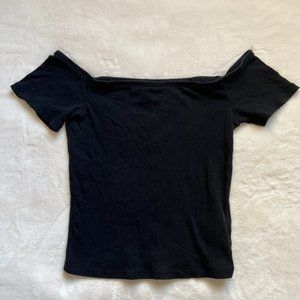 H&M Black Ribbed Off the Shoulder Crop Top | Size: Small